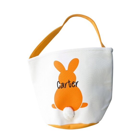 Personalized Easter Basket With Orange Bunny Design & Carter Name Embroidery - Picture 3 of 3